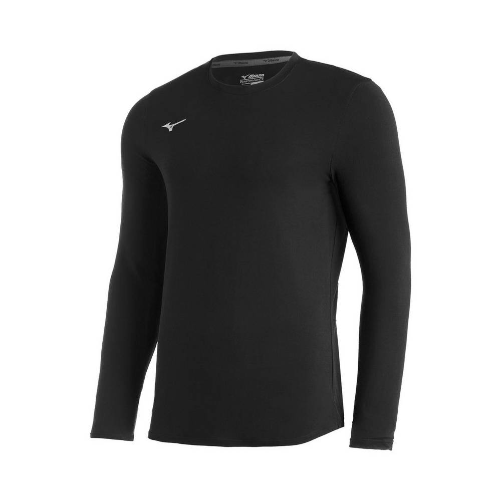 Mizuno Men's Comp Diamond Long Sleeve Crew Baseball Tops Black (350638-ZRM)